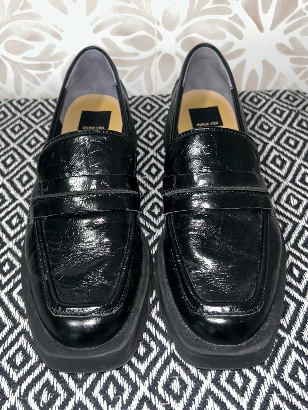 Dolce Vita Black Patent Leather Penny Loaf Chunky Lug Sole
